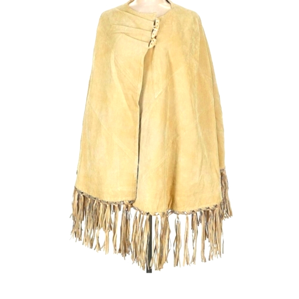 Fringed Tan Women's Suede Jacket/Poncho/Cape One Size